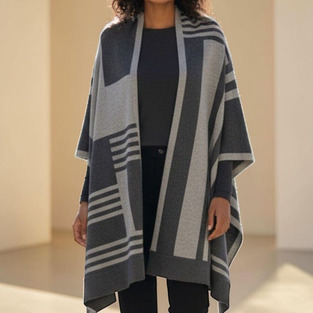 Nordstrom Gray Two-Toned Graphic Cashmere Scarf